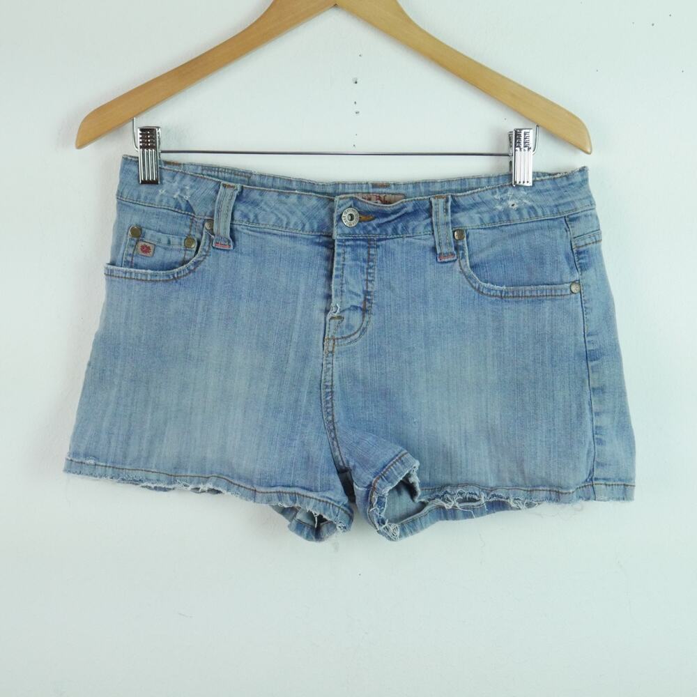 Vintage Paris Blues Denim Shorts Size 11 Y2K Distressed Low Rise Micro‎ Shorts